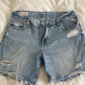 GAP Women's Light Blue Distressed Bermuda Jean Shorts